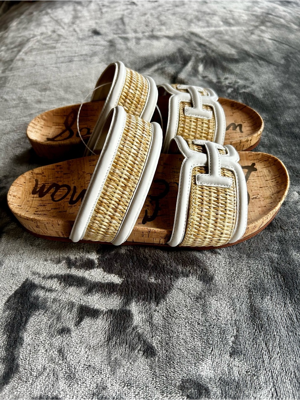 Sam Edelman Rowan Slide Sandals Natural and White - Picture 10 of 11